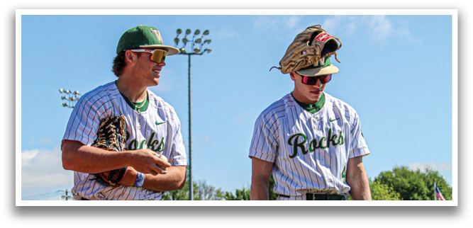 Two baseball players walking on the field, one wearing a catcher's mitt. AI generated content