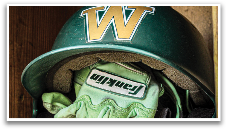 A green and white baseball helmet with a green glove inside. AI generated content