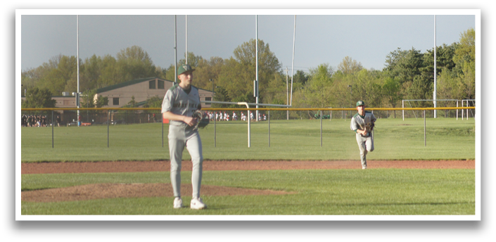 Two baseball players are on the field, one holding a baseball glove and the other running. AI generated content