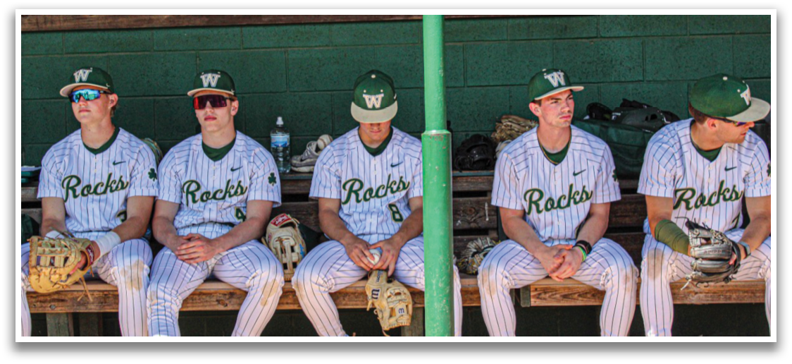 Baseball players sitting on bench in dugout. AI generated content