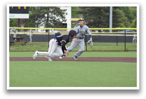 A baseball player is running towards a base. Description generated by AI