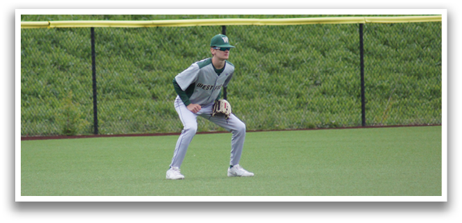 A baseball player is standing on a field with a baseball glove. Description generated by AI