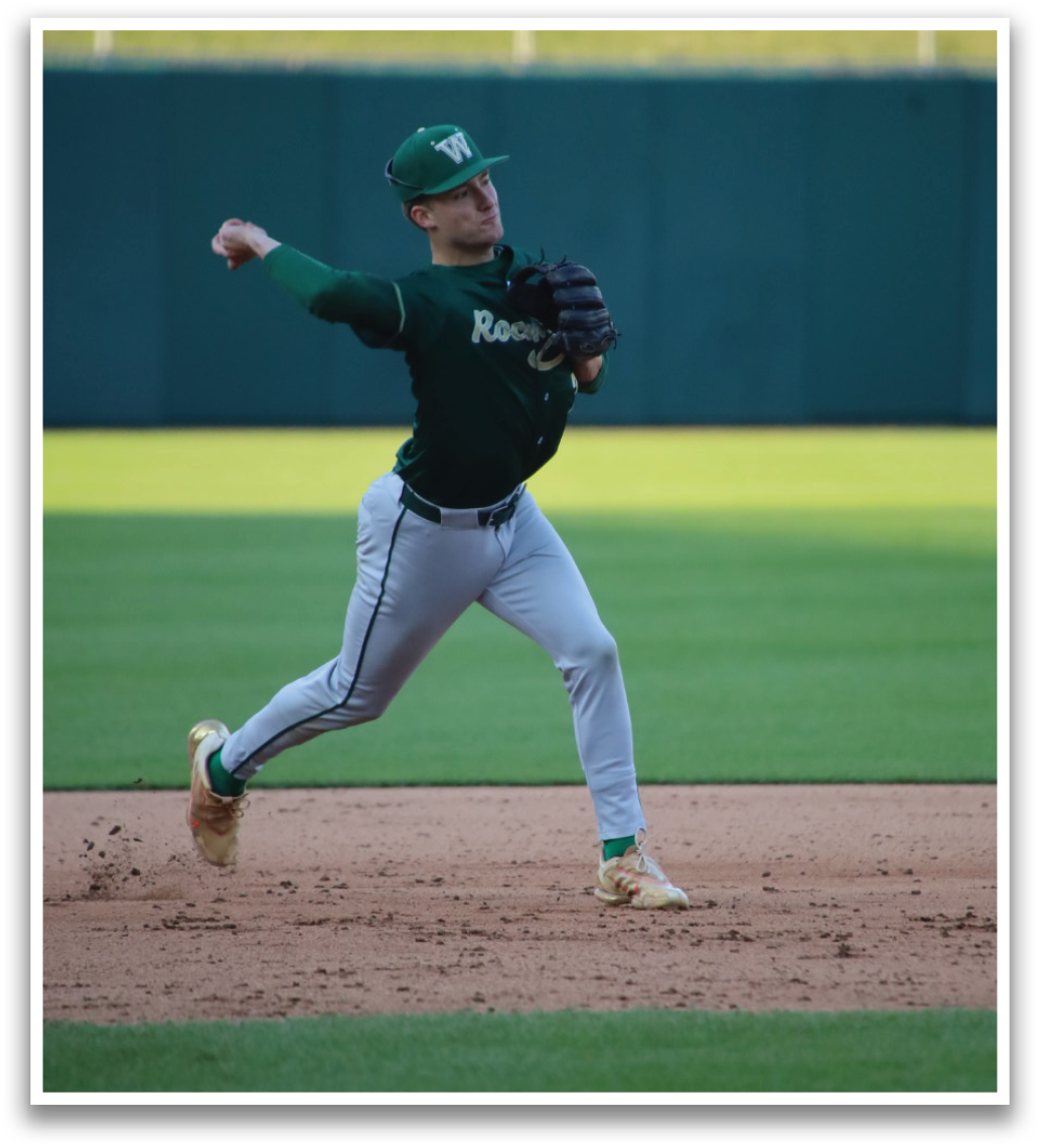 A baseball player in a green and gold uniform is running on the field, holding a baseball glove. AI generated content