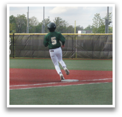 A baseball player running to first base. Description generated by AI