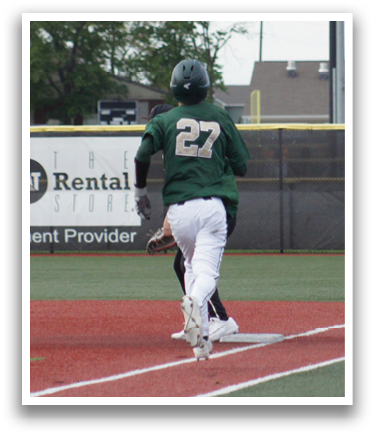 A baseball player running on the field. Description generated by AI