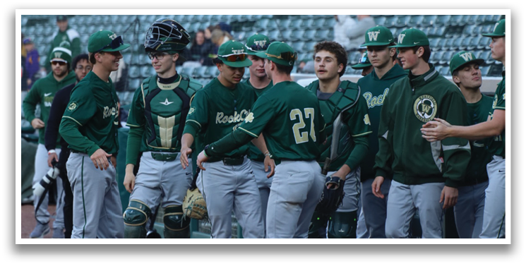 Baseball players in green and white uniforms. Description generated by AI