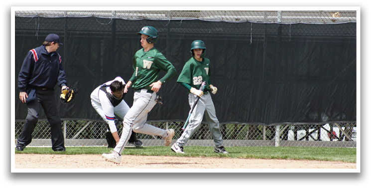 A baseball player running on the field. Description generated by AI