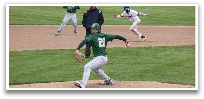 A baseball player in a green shirt and white pants is throwing a ball. Description generated by AI