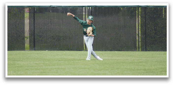 A baseball player in a green and white uniform is throwing a ball. Description generated by AI