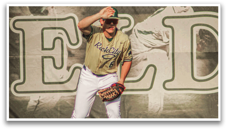 A baseball player wearing a glove and a jersey with the word El on it. Description generated by AI