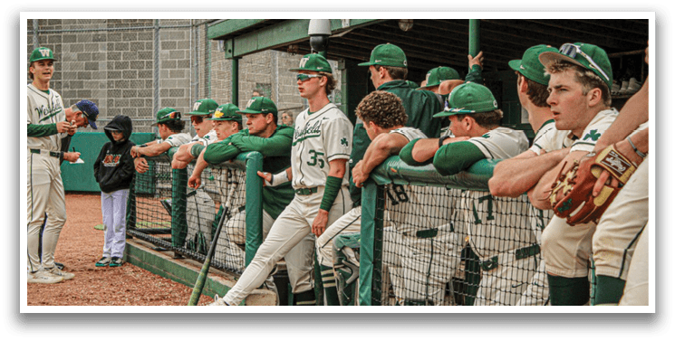 A baseball player holding a bat on a field. Description generated by AI