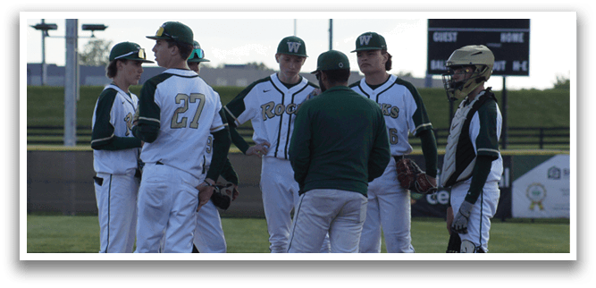 A group of baseball players standing on a field. Description generated by AI