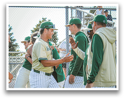 A baseball player in a green and white uniform is pitching a ball. Description generated by AI