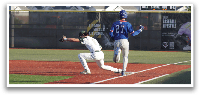 A baseball player wearing a green shirt and white pants is throwing a ball. Description generated by AI