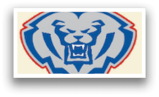 A blue and white logo of a bear with its mouth open. Description generated by AI
