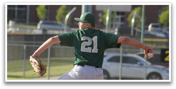 A baseball player in a green shirt and white pants is throwing a ball. Description generated by AI