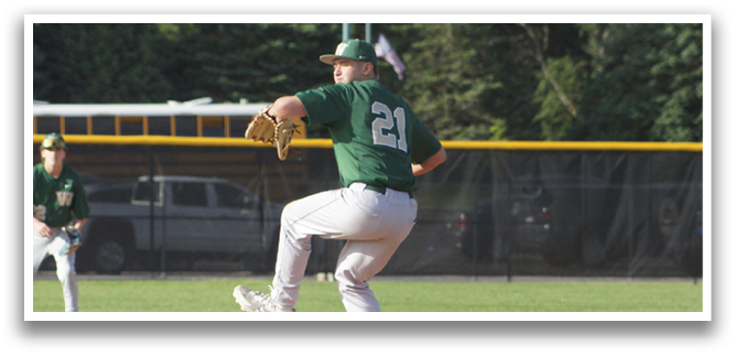 A baseball player in a green shirt and white pants is throwing a ball. Description generated by AI