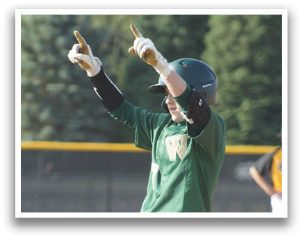 A baseball player celebrating a hit. Description generated by AI