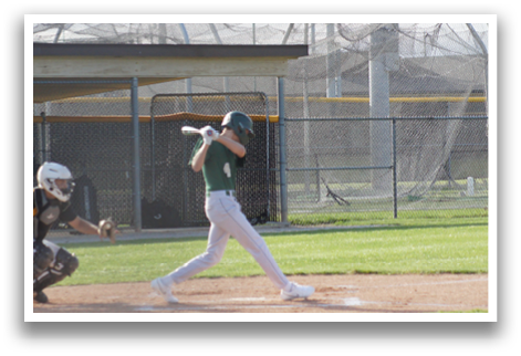 A baseball player is swinging a bat at a ball. Description generated by AI
