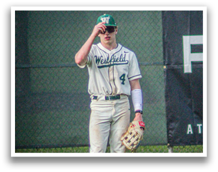 A baseball player wearing a green and white uniform with the number 4 on the back. Description generated by AI