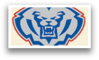A blue and white logo of a bear with its mouth open. Description generated by AI