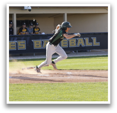 A baseball player is running to first base. Description generated by AI