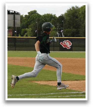 A baseball player running on the field. Description generated by AI