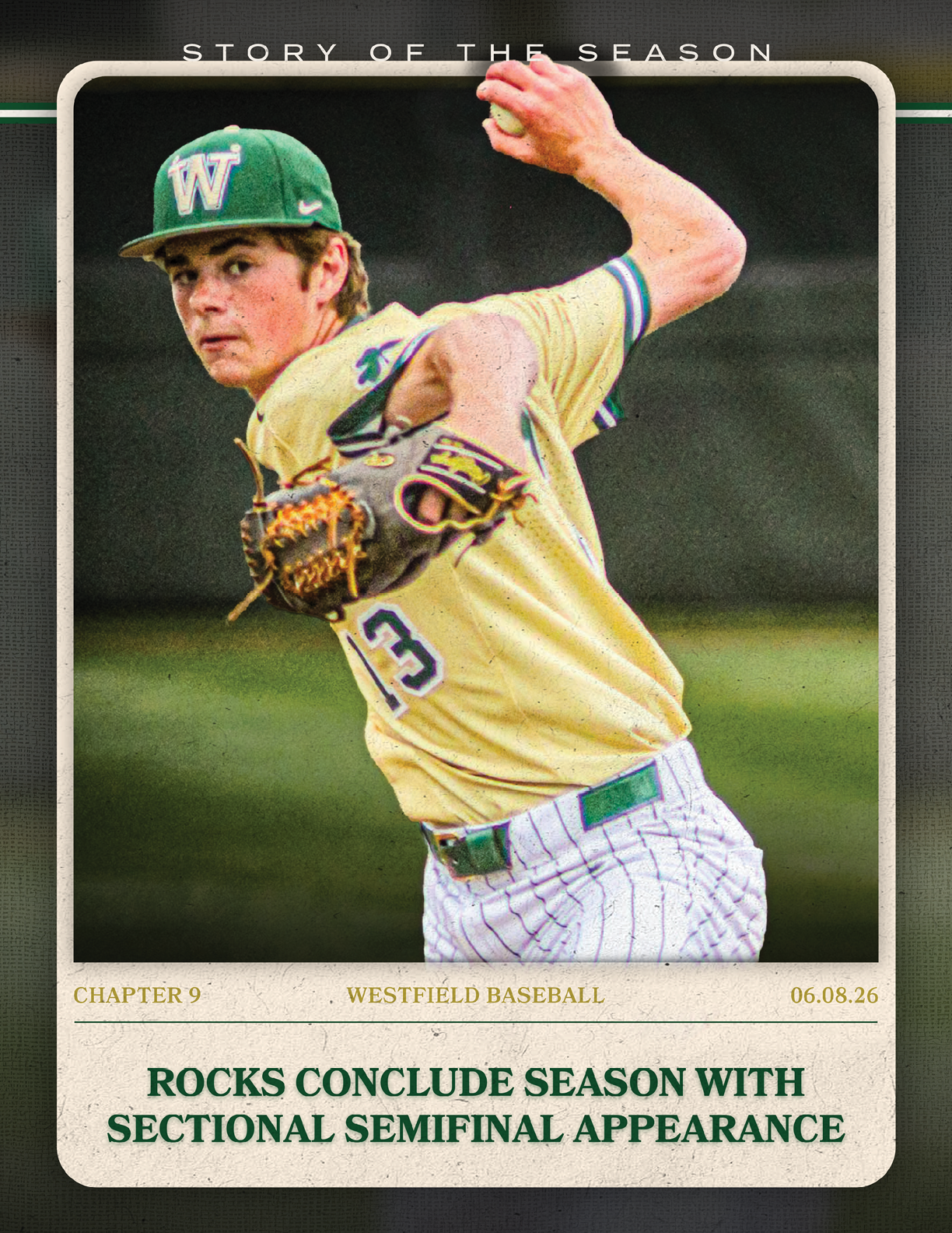 A baseball player wearing a yellow jersey and a baseball glove. Description generated by AI