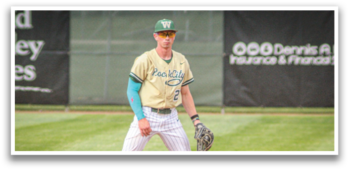 A baseball player wearing a green and white uniform. Description generated by AI