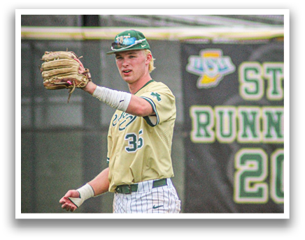 A baseball player wearing a yellow and green jersey. Description generated by AI