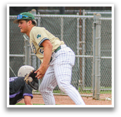 A baseball player wearing a green and white uniform. Description generated by AI