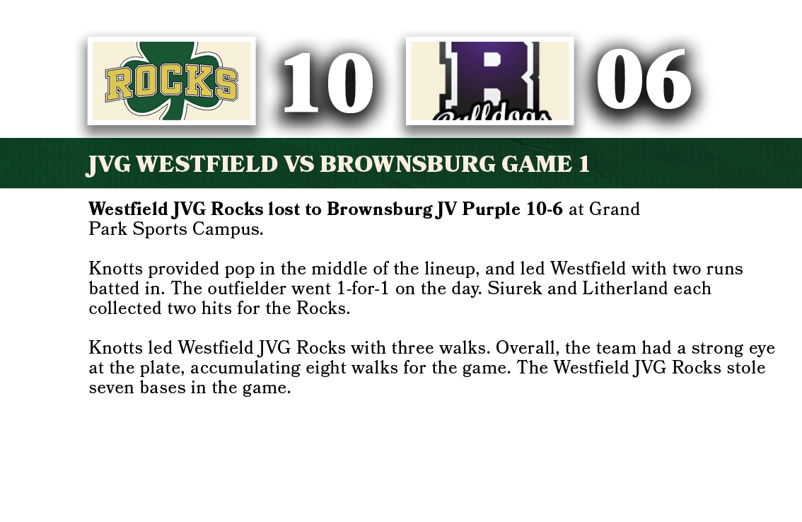 06,10,JVG WESTFIELD VS brownsburg game 1,Westfield JVG Rocks lost to Brownsburg JV Purple 10-6 at Grand Park Sports C...