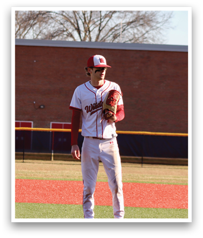 A baseball player in a red and white uniform is holding a baseball glove. AI generated content