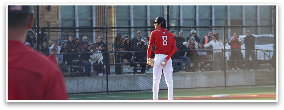 A baseball player stands on the pitcher's mound, wearing a red shirt and white pants. He is holding a baseball glove and appears to be preparing to throw the ball. The scene takes place in front of a crowd of spectators who are watching the game intently. AI generated content