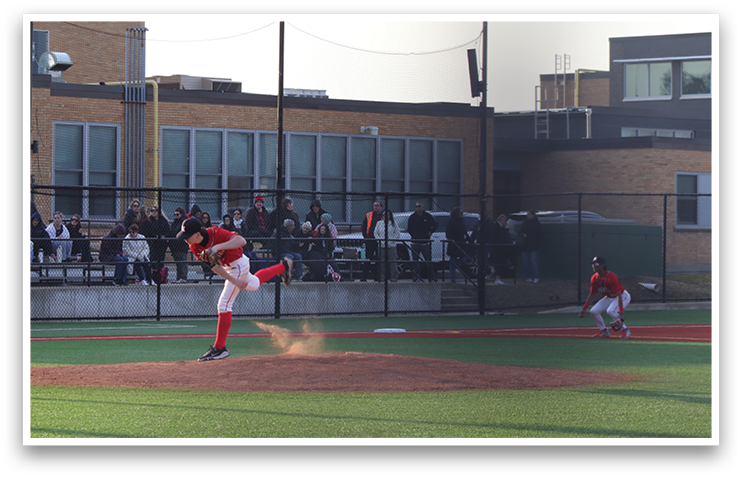 A baseball player in a red shirt and white pants is pitching a ball on a field. AI generated content