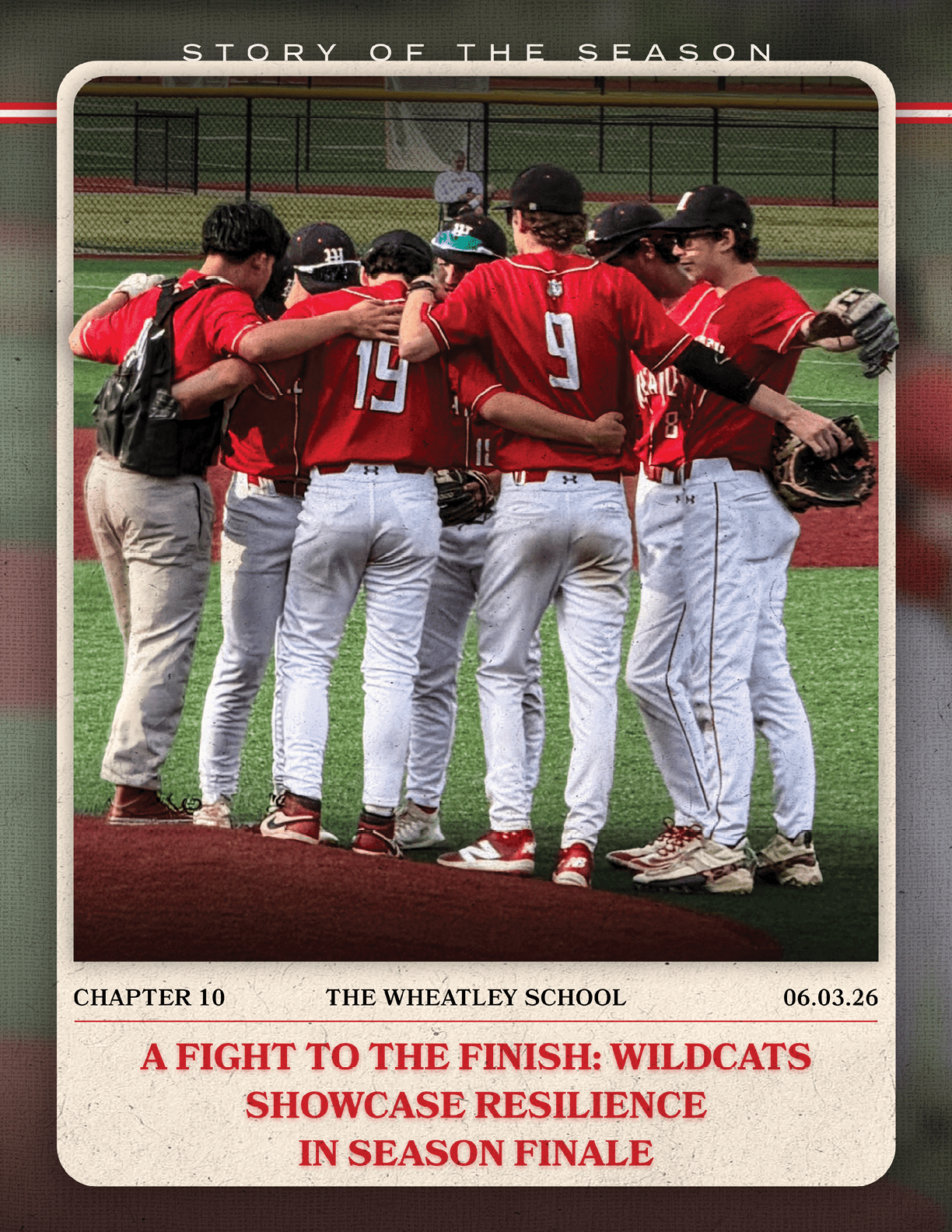 A group of baseball players huddled together. Description generated by AI