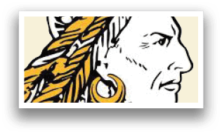 A Native American Indian head with a feather in his hair. Description generated by AI