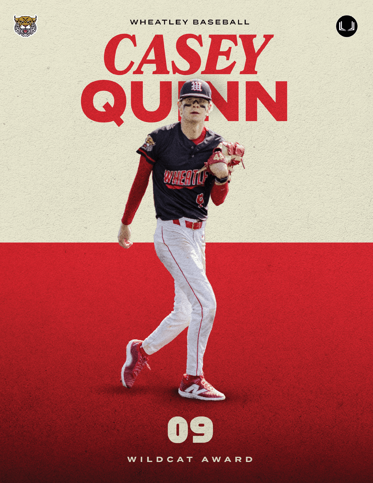 A baseball player in a black and red jersey. Description generated by AI