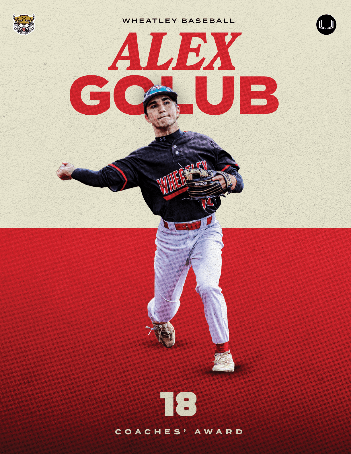 A baseball player in a black and red jersey. Description generated by AI