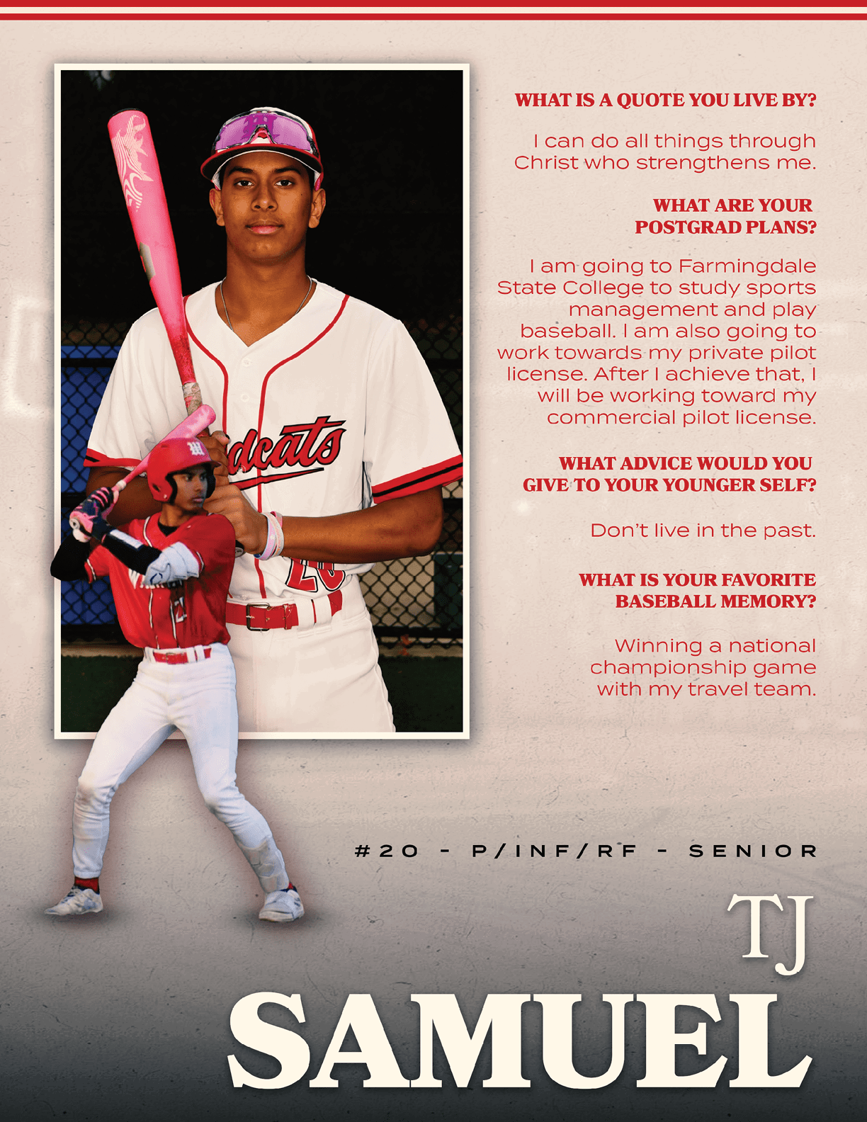 A baseball player named Samuel. Description generated by AI