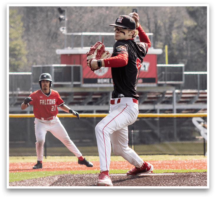 A baseball player in a black shirt and red hat is pitching a ball. Description generated by AI