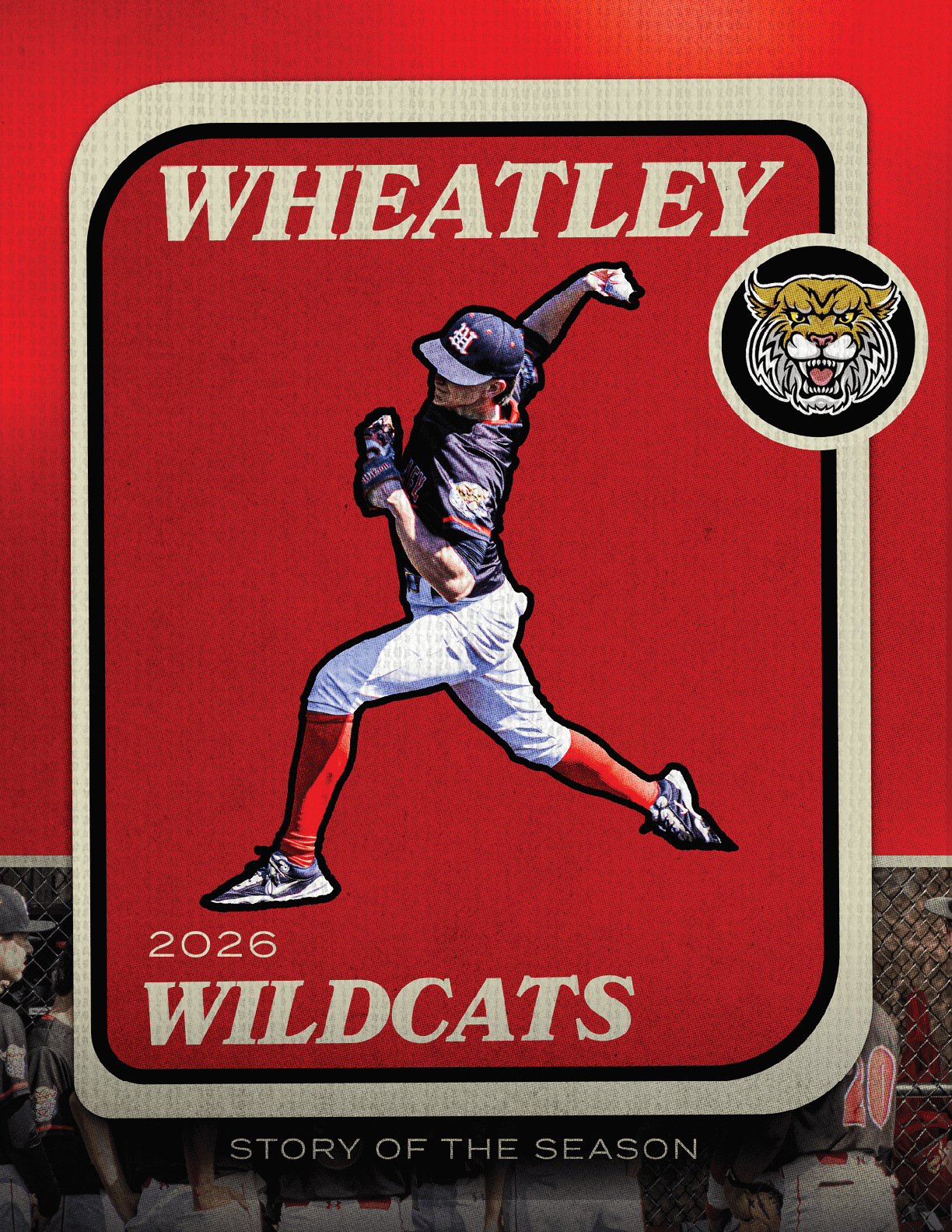A red and white baseball card with a picture of a man in a black and red uniform. Description generated by AI