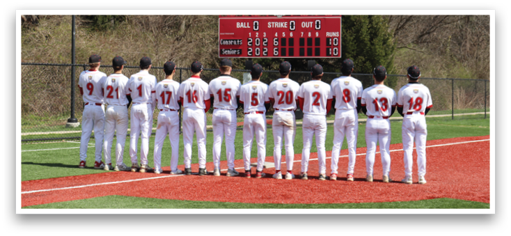 Baseball players standing on a field. Description generated by AI