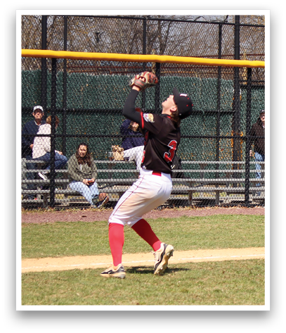 A baseball player catching a ball. Description generated by AI