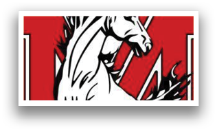 A red and white logo of a horse with the letter M on its side. Description generated by AI