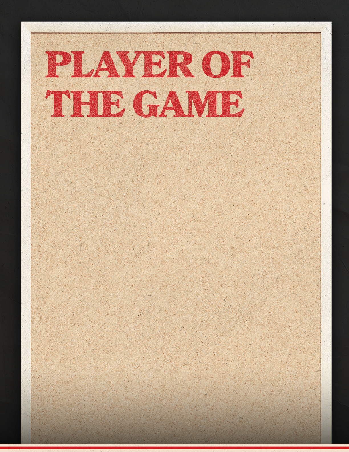 A brown paper with red letters that says Player of the Game. Description generated by AI