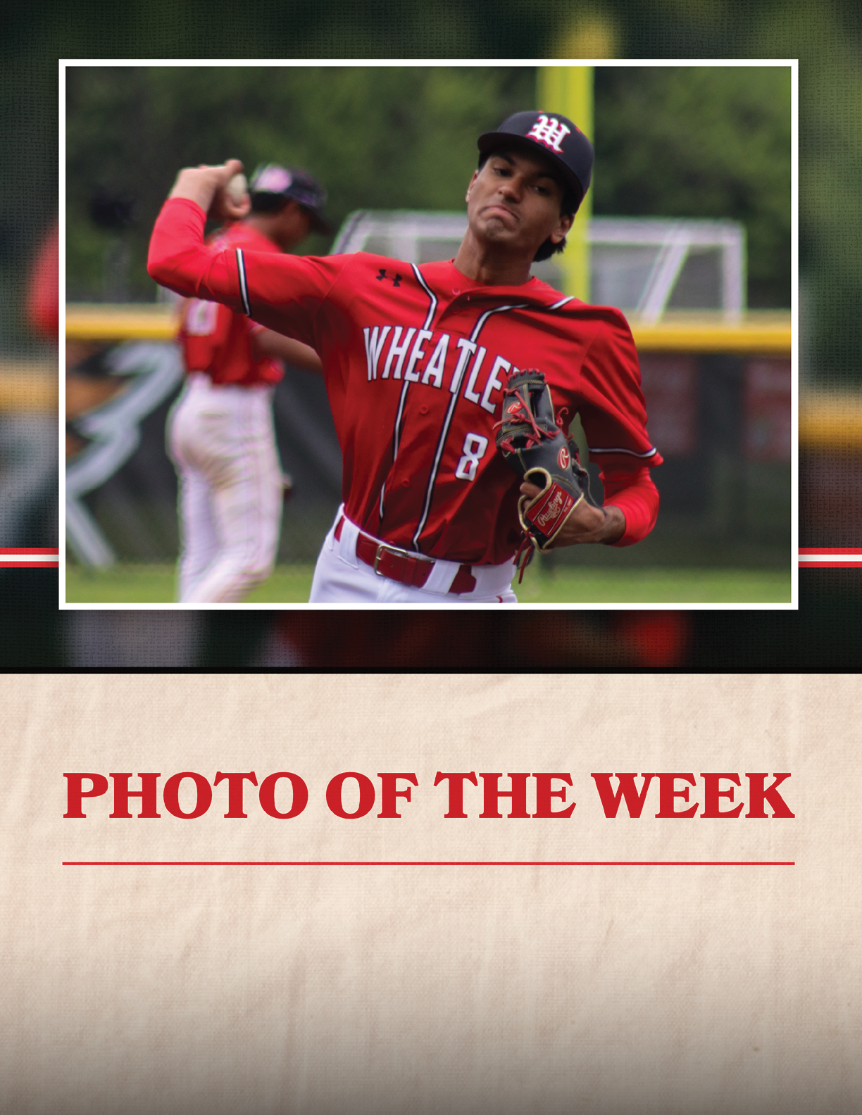 A baseball player wearing a red and white uniform. Description generated by AI