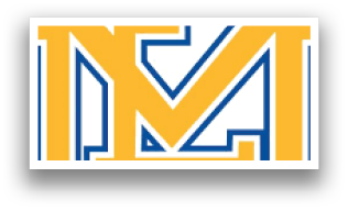 A yellow and blue logo for E M. Description generated by AI
