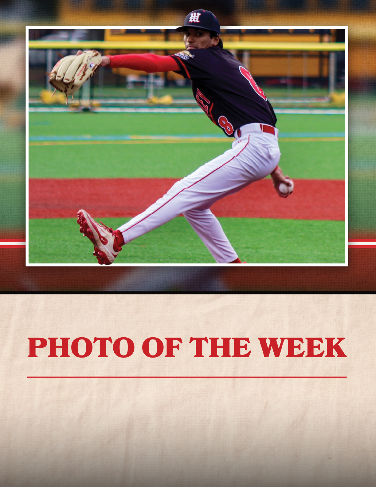 A baseball player in a black shirt and red shoes throwing a ball. Description generated by AI