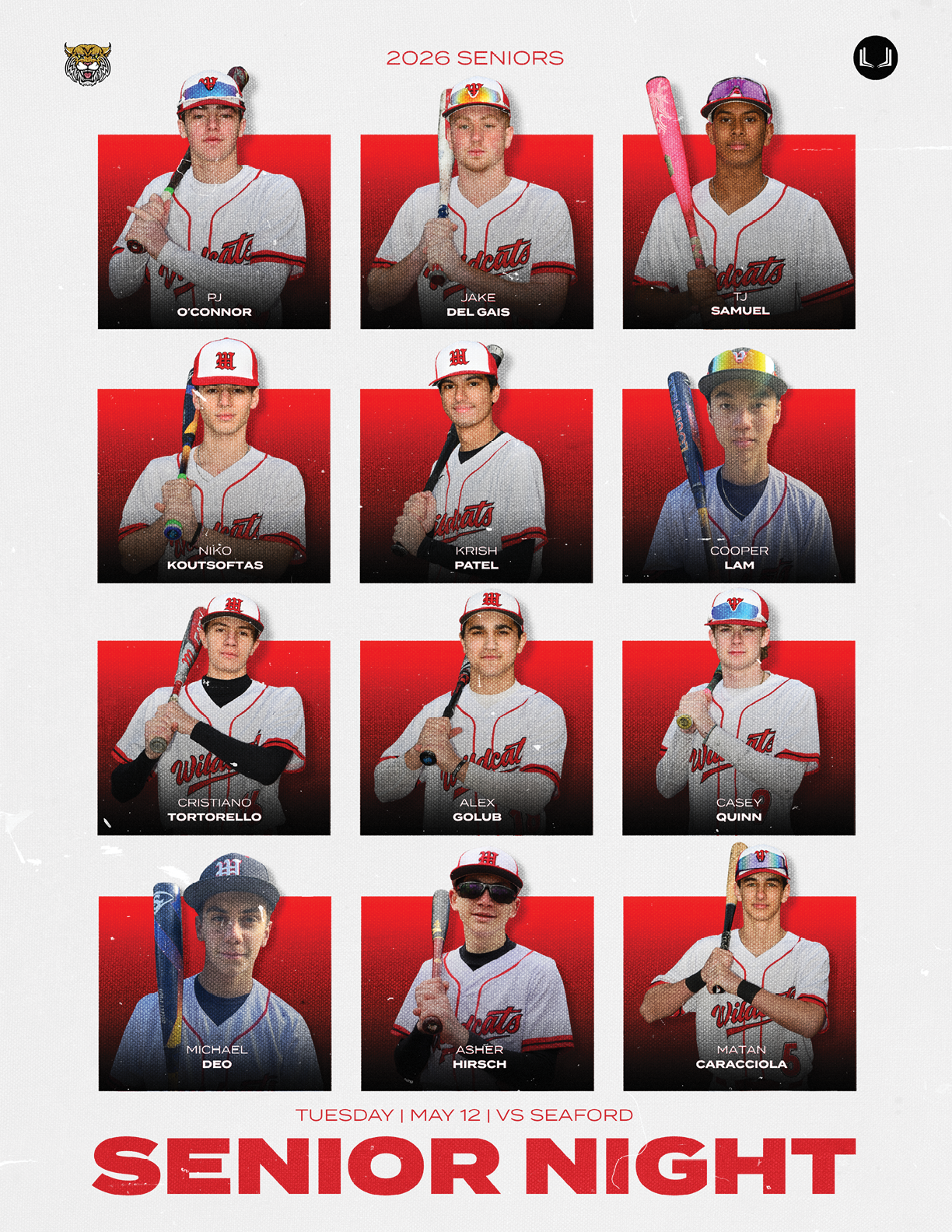 A poster advertising a senior night baseball game. Description generated by AI